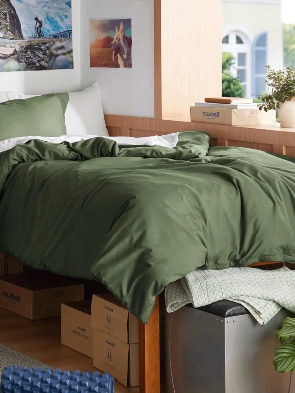 Olive Green Duvet Cover Set with Matching Pillow Sham
